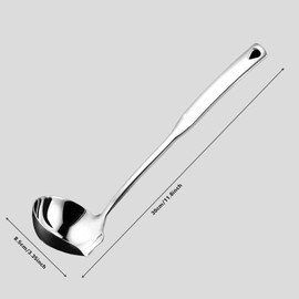 OYWOBET 30cm/11.8inch Silver Kitchen Soup Ladle 304 Stainless Steel with Pour Spout, Cooking Utensils Set Soup Metal Ladle for Cooking, Soups, Serving, Stews (Silver)