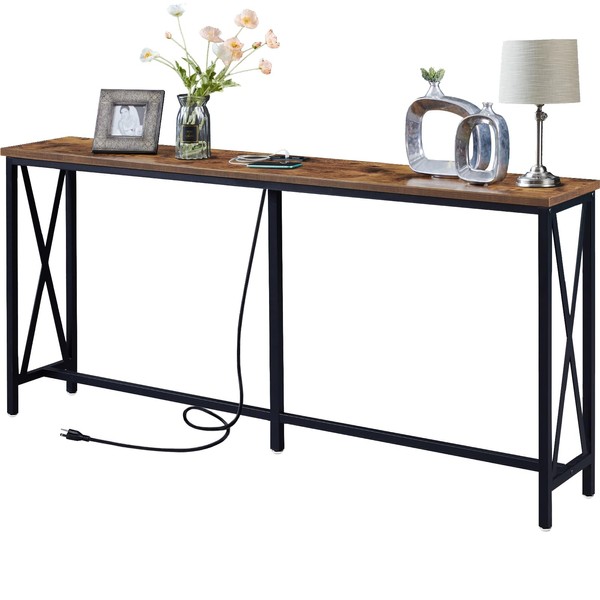 SUPERJARE 70 Inch Console Table with 2 Outlet and 2