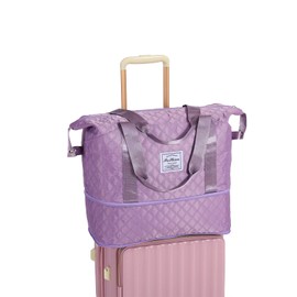 Lightweight Expandable Waterproof Travel Tote Bag for Women - Diamond Quilted Weekender Duffle Bag Carry On, Airplane Approved Overnight Bag, Durable Family Vacation Essentials (Purple)