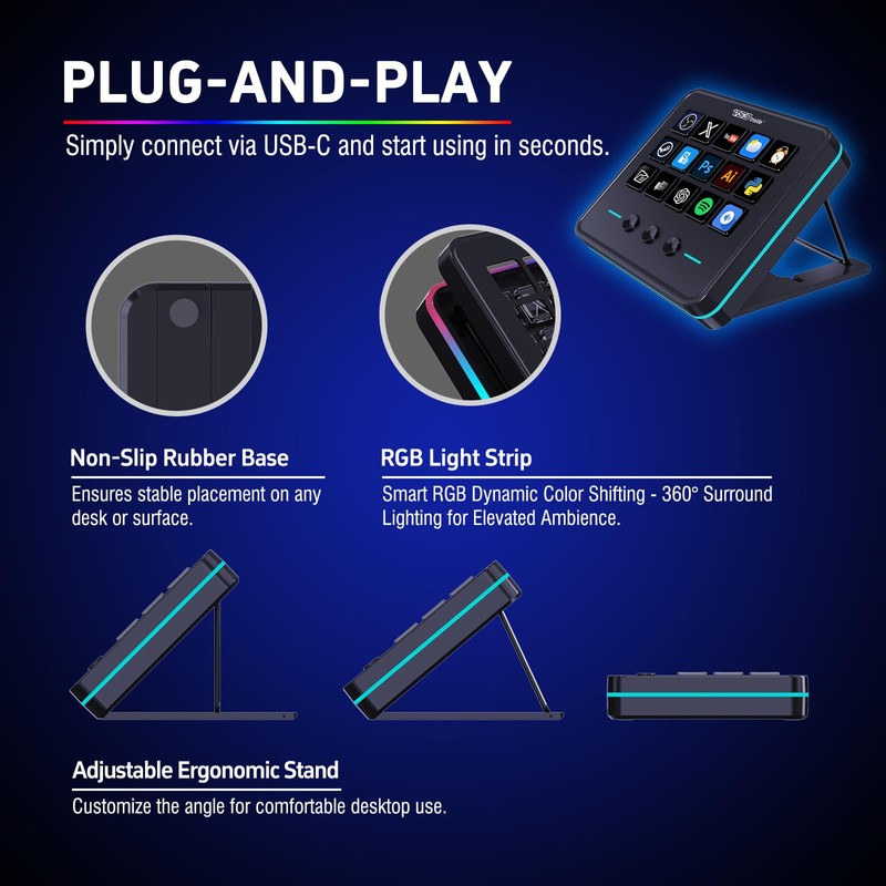 VSDINSIDE Macro Keypad, Stream Controller Deck Gaming Streaming Shortcut Keyboard,