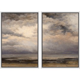 MUDECOR Framed Canvas Print Wall Art Dynamic Skyscape Over Tranquil Marsh Atmospheric Landscape Nature Wilderness Illustrations Realism Decorative for Living Room, Bedroom, Office - 24"x36"x2 White
