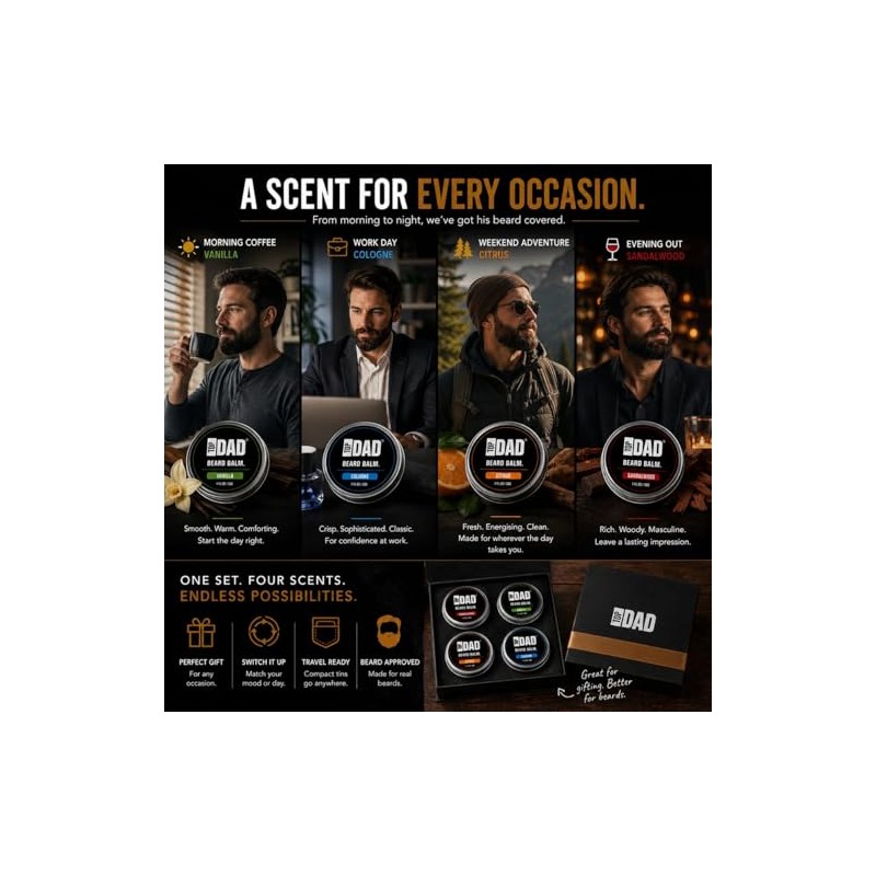 Top Dad Beard Balm Variety Pack – Natural 4-in-1 Conditioning
