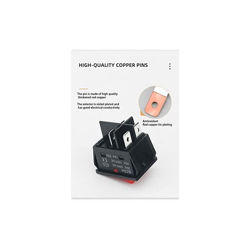 30A 250VAC/35A 125VAC KCD2 KCD4 Rocker Switch DPST 4 Pin