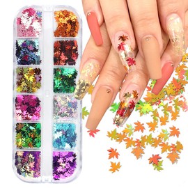 Le Fu Li 12 Color 3D Maple Leaf Sequins Nail Sequins Nail Glitter Flakes Shiny tips DIY Dazzling Paillette Designs Manicure Nails Glitter Decorations