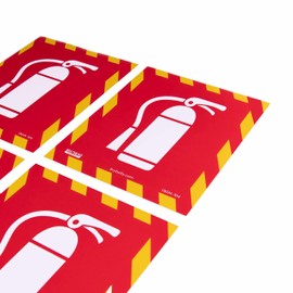 Fire Extinguisher Vinyl Sticker 12-Pack - Easy Install Self-Adhesive Safety Wall Sign for Indoor & Outdoor Use - Warning Legend for Restaurant, Business, or Home Security & Prevention, 5" x 4"