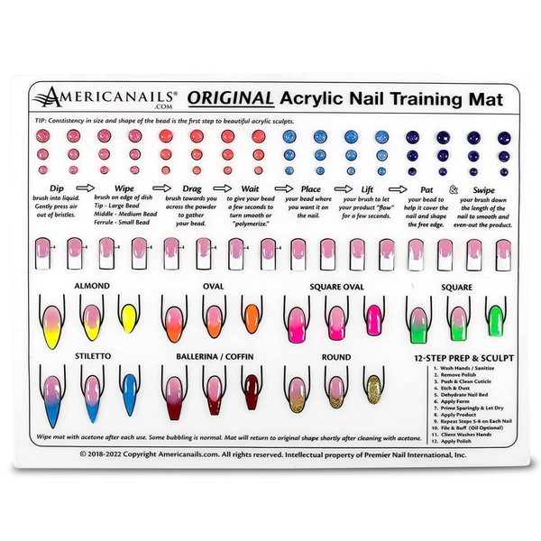 Americanails Acrylic Nail Training Mat - Silicone Trainer Sheet for