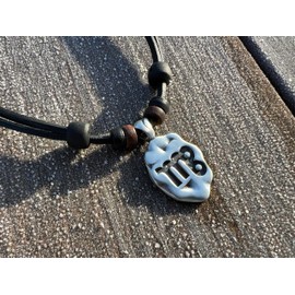 Hana Lima 1 of 12 Zodiac Signs on Adjustable Horoscope Leather Necklace, Surfer Chain, Pewter