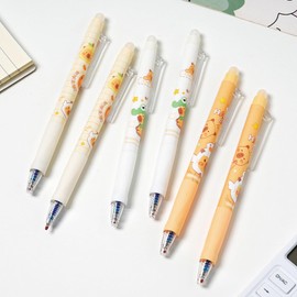 MOZXIRZ 6 Pcs Cute Erasable Gel Pens Retractable Erasable Pens Cartoon Capybara Pen 0.5mm Fine Point Black Ink Writing Pen for Women Girls Boy Office School Supplies (Capybara-Black Ink)