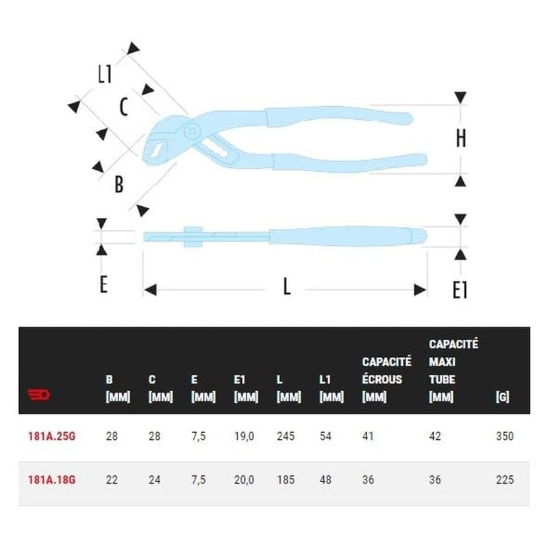 Facom 181 a.25g – Tongue-and-Groove Pliers Locking 250 mm