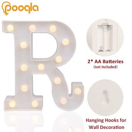 Pooqla LED Marquee Letter Lights Sign, Light Up Alphabet Letter for Home Party Wedding Decoration R