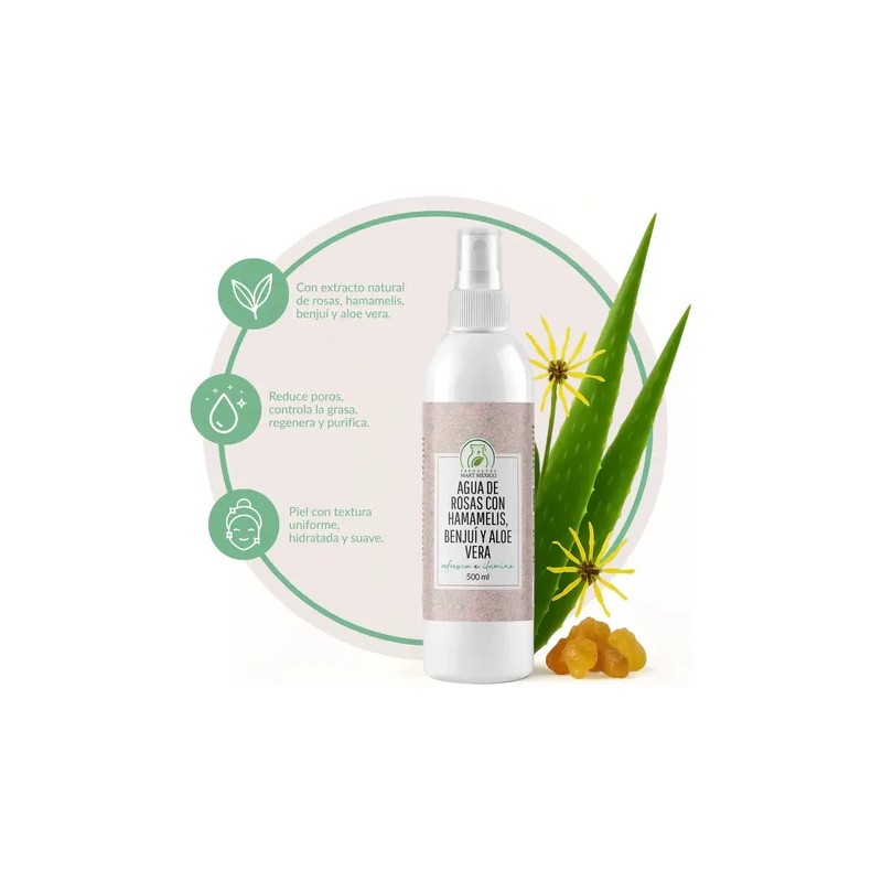 Agua De Rosas Con Hamamelis, Benjuí Y Aloe Vera 500