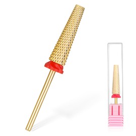 Super Long 5 in 1 Nail Drill Bits 3/32'' Cross Tapered Carbide Bit Carbide Tungsten Bits 5 in 1 Nail Drill Bit Two-way Rotate for Acrylic Long Nails Polishing Manicure Pedicure (Gold, Fine-F)