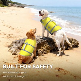 VIVAGLORY Rip Stop Dog Life Vest, Swimming Vest with Handle, Buoyancy for Doggy Puppy, Dog Life Jacket for Swimming & Boating, XS, Yellow Grey