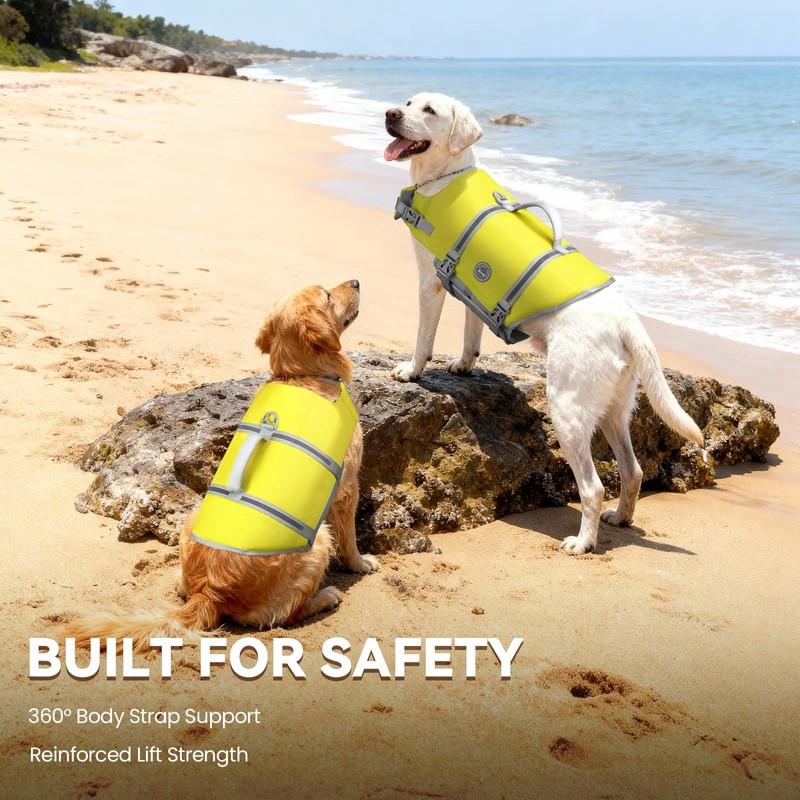 VIVAGLORY Rip Stop Dog Life Vest, Swimming Vest with Handle,