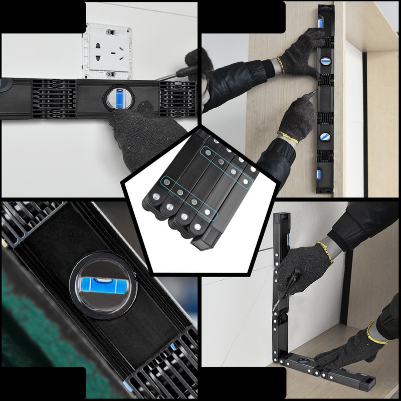 Folding Level Ruler Aluminum Alloy 4 Bubble Multifunction Multi Angle