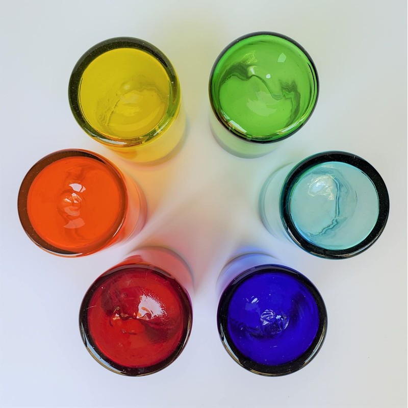 MexHandcraft Rainbow Colored 14 oz Drinking Glasses (set of 6),