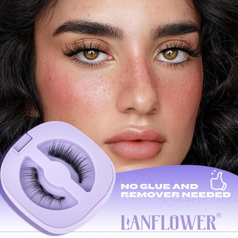 Lanflower Magnetic Eyelashes with Applicator, Mangetic Eyelashes Natural Look, Wispy