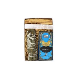 Soul Sticks Manifesting Intention's Kit Gift Set with Sage, Spell Herbal Oil, Palo Santo Stick and 4" Selenite Wand in White Gift Box (Win in Court)