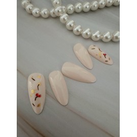 Fast Nails Press On Nails- 24 Pieces Vintage Floral Design with Gold Foil Flakes Glossy Mixed Color Long Almond Reusable Nail Kit with Adhesive Tabs