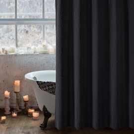 Gibelle Black Shower Curtain for Bathroom, 3D Embossed Geometric Textured Fabric Shower Curtain Set with Hooks, Modern Farmhouse Elegant Design, Hotel Quality, 72x72