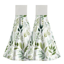 Giwawa Tropical Leaf Hanging Kitchen Towel - Leaves Hand Towels Sage Green Plant Bath Towel Sets Soft Botanical Fingertip Tie Towels for Farmhouse Bathroom Decor