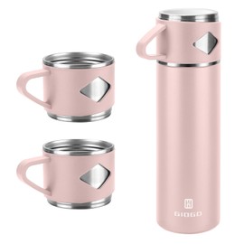 Stainless Steel Thermo 700ml/23.7oz Vacuum Insulated Bottle with Cup for Coffee Hot drink and Cold drink water flask.(Pink,Set)