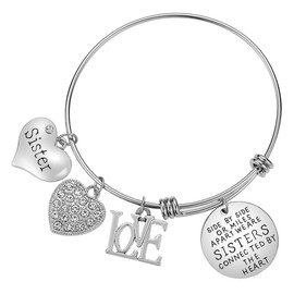 Lcbulu Sister Bracelet - Adjustable Heart Charm Jewelry for Sisters, Birthday Gift for Sister
