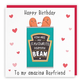 Hunts England - Romantic Boyfriend Birthday Card - Favourite Human Bean - Happy Birthday - To My Amazing Boyfriend - Iconic Collection