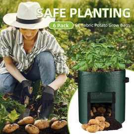 LITLANDSTAR 6 Pack Potato Grow Bags, 15 Gallon Grow Bags Garden Planting Bags with Flap Windows and Handles, Vegetable Grow Bags for Potato, Onion, Tomato, Carrot (Green)