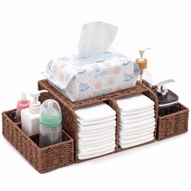 Large Wicker Diaper Caddy Changing Table Organizer, Brown, Paper