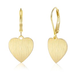 Gold Heart Dangle Drop Earrings for Women Fashion French Style Silver Brushed Heart Leverback Earrings Hypoallergenic Jewelry for Women Trendy (Gold)