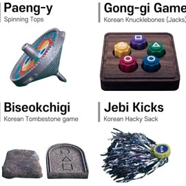 JSSFSS Gonggi Korean Game, Gonggi Korean Tossing Game Set (Korean Traditional Play Game) - Jebi chagi, Gong-gi, Biseokchigi, Paeng-y, DDAKJI, Family Party Game