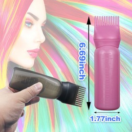 FZWONVUC 4 Pack Root Comb Applicator Bottle, Hair Oil Applicator, Oil Comb Applicator Bottle for Hair Dye Shampoos Hair Salons (Pink+Black)