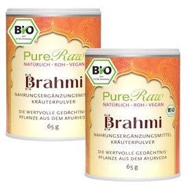 Brahmi Powder (Organic Vegan Ayurvedic) Small Fat Leaf Memory Plant Umbilical Herb - Ayurveda Nutrition Spices - Organic Bacopa Monnieri Powder | PureRaw 130 g (= 2 x 65 g)