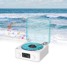 Waves Vinly Bluetooth Speaker, The Waves Vinly Player with Water Ripple Light, Retro Style Vinly Record Player, Aqua Speaker for Bedroom, Office, Party (White)