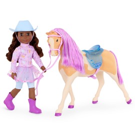 Glitter Girls – 14-Inch Equestrian Doll and Horse – Brown Eyes & Brown Hair – Purple Mane & Removable Saddle – Cowgirl Boots, Top Hat & Dress – 3+ Years – Clea & Clover