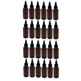 Natural Farms Boston ámbar de 2 onzas sin BPA – Botellas Boston – Paquete de 24 recipientes vacíos recargables – Aceites esenciales – Cabello | Tapa negra para abrir y cerrar – Fabricado en los Estados Unidos
