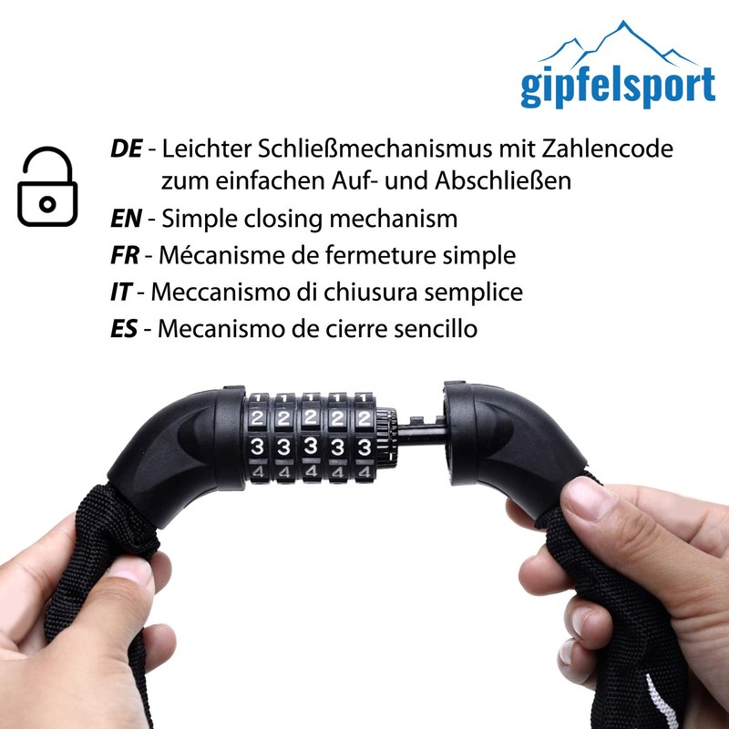gipfelsport Bicycle Lock - Chain Lock with Numbers I Bicycle