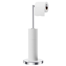 FORIOUS Toilet Paper Holder Stand, Modern Freestanding Tissue Roll Holder for Bathroom, Durable SUS 304 Stainless Steel and Weighted Base Toilet Paper Stand, Storage for 4 Rolls, Polished Chrome