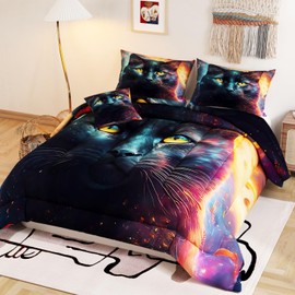 Namoxpa6 Pieces Cat Comforter Sets,3D Galaxy Pattern,Decorative 6 Piece Bedding Sets with Comforter,Flat Sheet,Fitted Sheet,Throw Pillow Cover,Pillow Shams,Queen Size