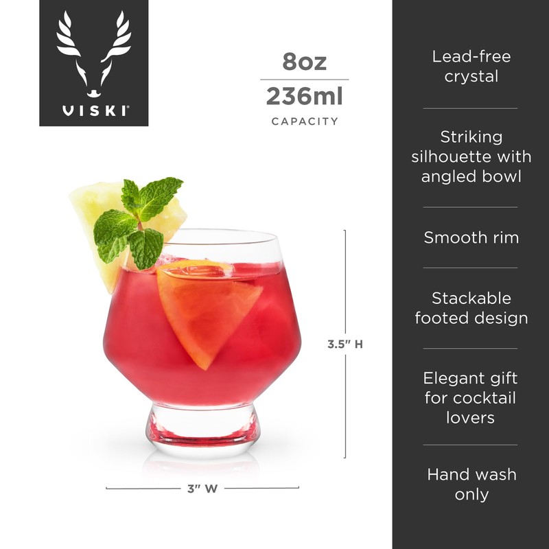 Viski 6448 Raye: Footed Punch Cups, Glass (Lead-Free Crystal), 8