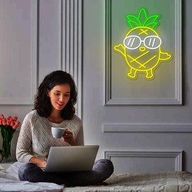 Dancing Pineapple Neon Sign for Wall Decor, Neon Light for Bedroom LED Light Up Sign Creative Aesthetic Room Decor, USB Dimmable Backdrop Home Party Birthday Gift for Kids Boys Girls 15.7'' X 12.9''