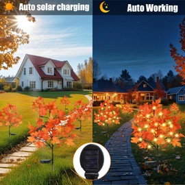 Ruidazon 8 Pack Solar Fall Lights Outdoor Fall Maple Solar Stake Lights 160 Led Waterproof Fall Garden Lights for Outside Pathway Yard Autumn Thanksgiving Fall Decor