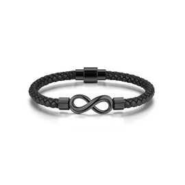 Jovivi Men's Bracelets,Black Braided Leather Infinity Knot Bracelet for Men Gift for Birthday Christmas Mens jewellery Gifts for Him Dad Man Husband Boyfriend