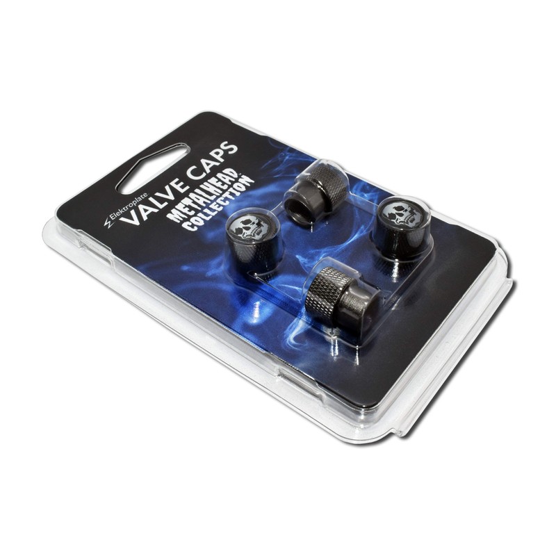 Elektroplate MetalHeads Skull Black Knurling Aluminum Tire Valve Stem Caps