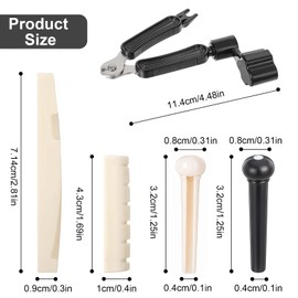 14pcs Acoustic Guitar Bridge Pins Guitar String Pegs with Bridge Guitar Saddle Nut with 3-In-1 Pin Puller Remover Guitar String & Cutter Acoustic Guitar Parts Accessories Replacement Tools Kits