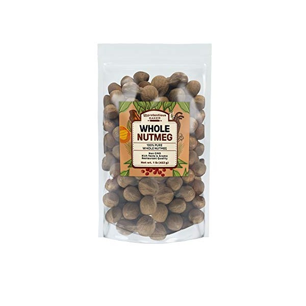 Whole Nutmeg By Unpretentious Baker, 1 lb, Gluten Free, Resealable Bag, Ideal for Holiday Dishes & Baked Goods