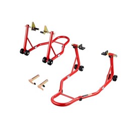 VEVOR Motorcycle Stand Lift (385kg Load) Front and Rear Double Fork Stand, Rear U+L Fork Swing Arm Spool Stand for Most Yamaha Honda Kawasaki Suzuki Motorcycles Red