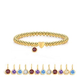 LKingel Gold Beaded Bracelets for Women Gold Heart Birthstone Bracelets Gold Beaded Bracelets Charm Every Month Shiny Finish Jewellery Gifts for Women (Red January)