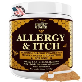 iHeartDogs Honey Guard Allergy & Itch Omega-3-6-9 Powder for Dogs Extra Strength with Manuka Honey, Quercetin, Colostrum, Kelp, Krill Oil & Probiotics - 90 Scoops